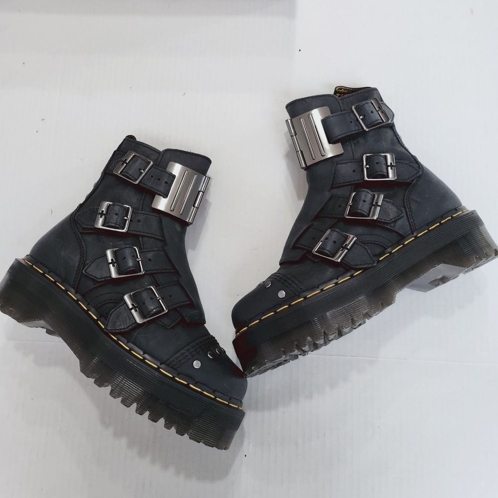 Unisex Size M5/W6 Dr. Martens Platform Boots Jadon Hinge Buckle Leather Black